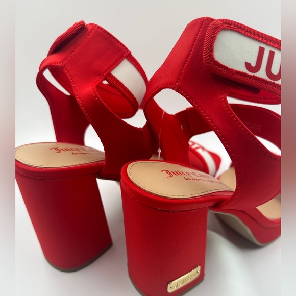 Juicy Couture Glisten Platform Heels Womens 8 Red Ankle Strap Shoes Blook Heel - Picture 5 of 9